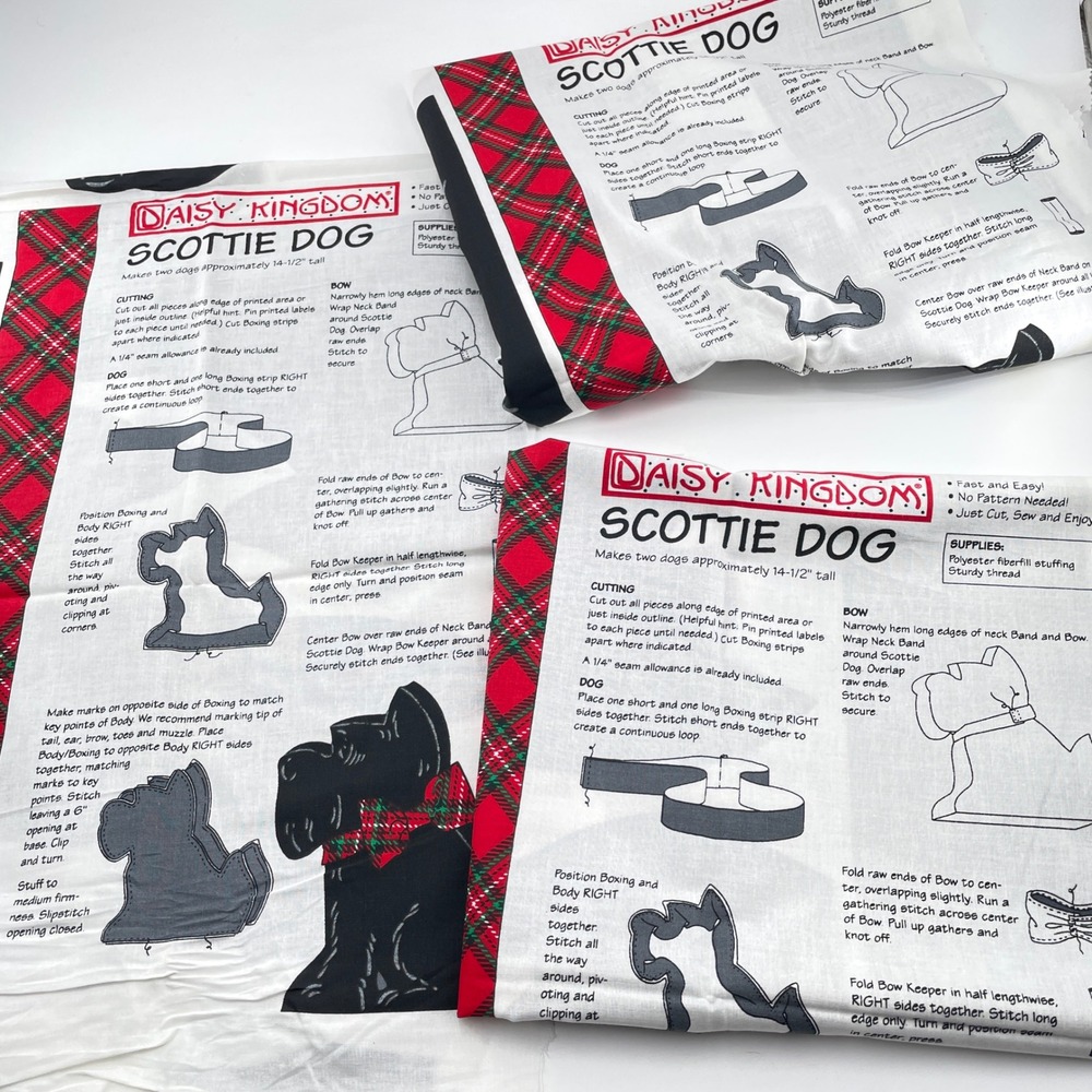 Daisy Kingdom Scottie Dog Fabric Panel x3 Vintage Plaid Holiday Craft DIY